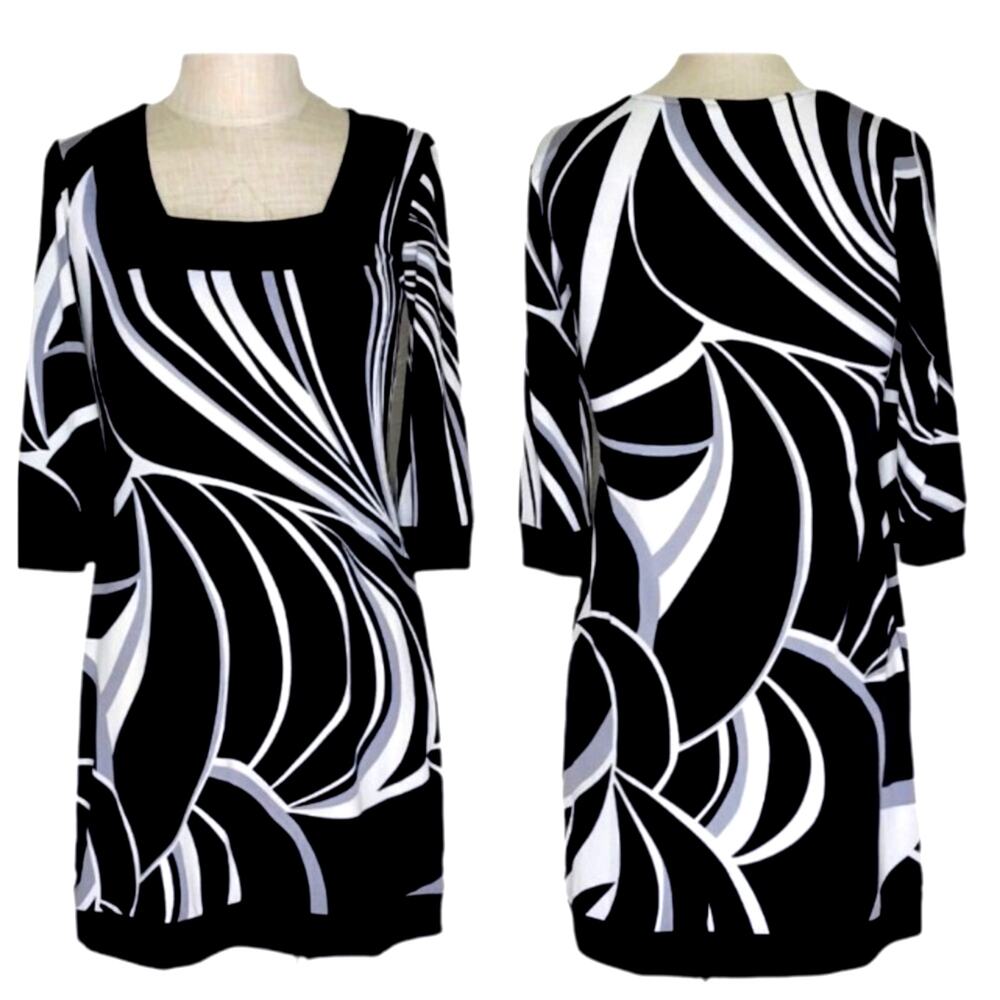 WHBM Sheath Dress Women's 70s Retro Y2K Geometric Stretch Office No Iron Artsy